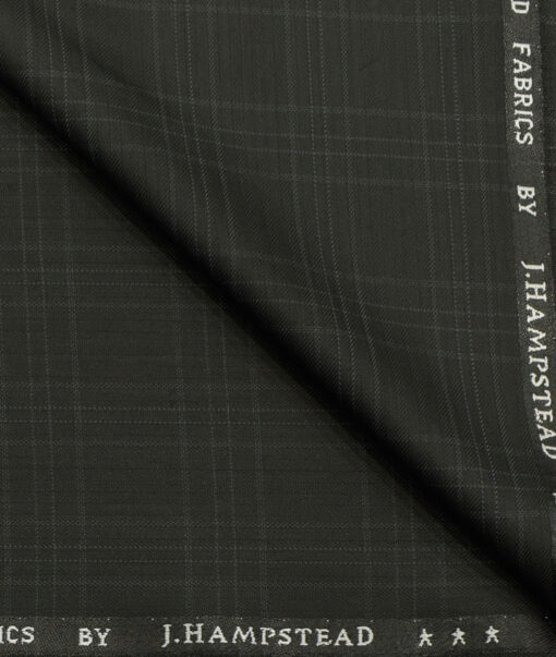 J.Hampstead Men's Polyester Viscose Checks 3.75 Meter Unstitched Suiting Fabric (Black)
