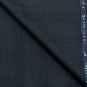 J.Hampstead Men's Polyester Viscose Checks 3.75 Meter Unstitched Suiting Fabric (Dark Firozi Blue)