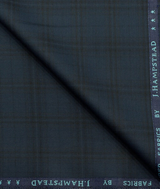 J.Hampstead Men's Polyester Viscose Checks 3.75 Meter Unstitched Suiting Fabric (Dark Firozi Blue)