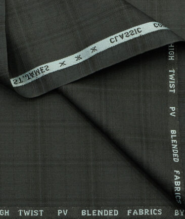 J.Hampstead Men's Polyester Viscose Checks  Unstitched Suiting Fabric (Dark Grey) - Image 2