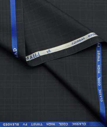 J.Hampstead Men's Polyester Viscose Checks  Unstitched Suiting Fabric (Dark Blue) - Image 2