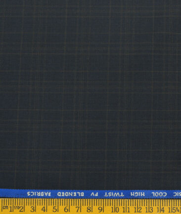 J.Hampstead Men's Polyester Viscose Checks  Unstitched Suiting Fabric (Dark Blue) - Image 3