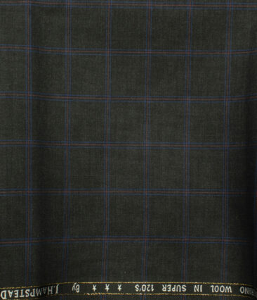 J.Hampstead Men's Wool Checks Super 120's  Unstitched Trouser Fabric (Dark Grey) - Image 2