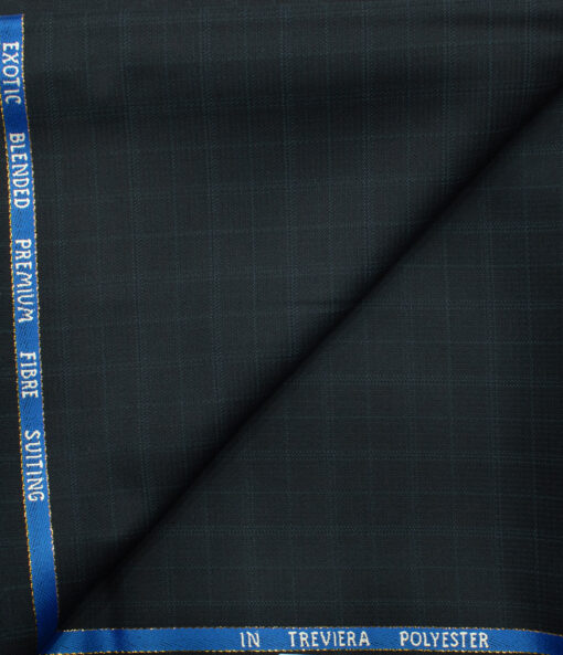 J.Hampstead Men's Wool Checks Super 100's 1.30 Meter Unstitched Trouser Fabric (Dark Blue)