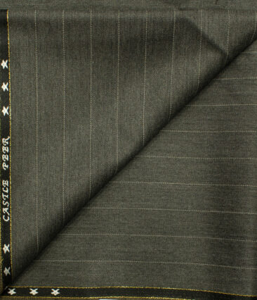J.Hampstead Men's Wool Stripes Super 100's 1.30 Meter Unstitched Trouser Fabric (Grey)