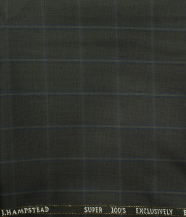 J.Hampstead Men's Wool Checks Super 100's  Unstitched Trouser Fabric (Grey) - Image 2