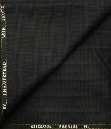 J.Hampstead Men's Wool Checks Super 90's 1.30 Meter Unstitched Trouser Fabric (Dark Grey)