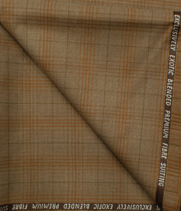 J.Hampstead Men's Wool Checks Super 100's  Unstitched Trouser Fabric (Light Caramel)