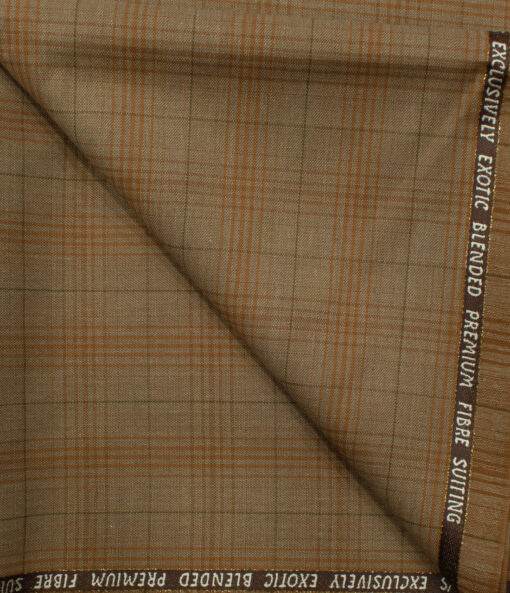 J.Hampstead Men's Wool Checks Super 100's  Unstitched Trouser Fabric (Light Caramel)