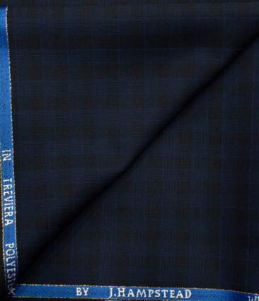 J.Hampstead Men's Wool Checks Super 90's 1.30 Meter Unstitched Trouser Fabric (Dark Blue )