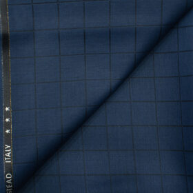 J.Hampstead Men's Wool Checks Super 120's 1.30 Meter Unstitched Trouser Fabric (Royal Blue)