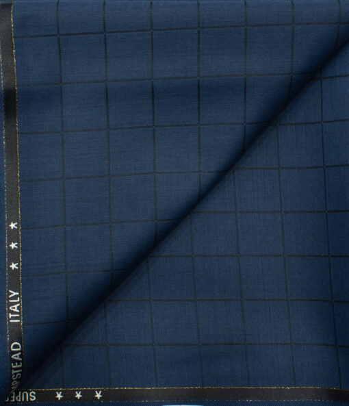 J.Hampstead Men's Wool Checks Super 120's 1.30 Meter Unstitched Trouser Fabric (Royal Blue)