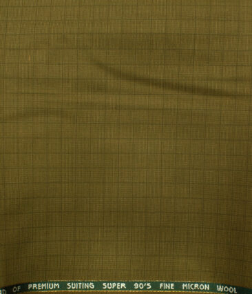 J.Hampstead Men's Wool Checks Super 90's 1.30 Meter Unstitched Trouser Fabric (Khakhi) - Image 2