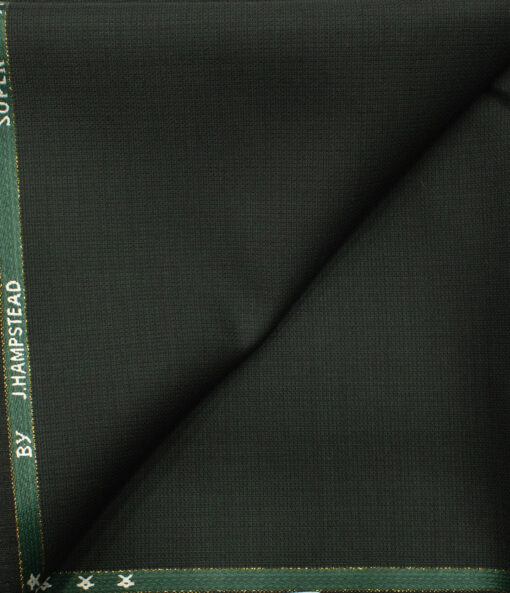 J.Hampstead Men's Wool Structured Super 90's 1.30 Meter Unstitched Trouser Fabric (Dark Green)
