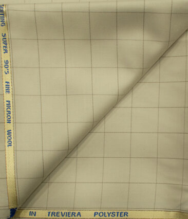 J.Hampstead Men's Wool Checks Super 90's 1.30 Meter Unstitched Trouser Fabric (Beige)