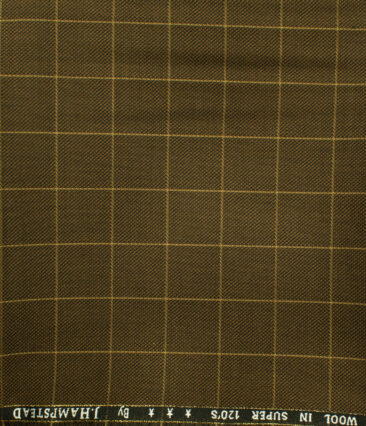 J.Hampstead Men's Wool Checks Super 120's 1.30 Meter Unstitched Trouser Fabric (Brown) - Image 2