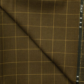 J.Hampstead Men's Wool Checks Super 120's 1.30 Meter Unstitched Trouser Fabric (Brown)