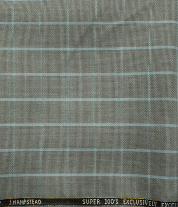J.Hampstead Men's Wool Checks Super 100's 1.30 Meter Unstitched Trouser Fabric (Light Grey) - Image 2