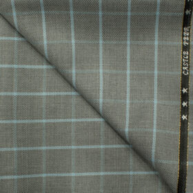 J.Hampstead Men's Wool Checks Super 100's 1.30 Meter Unstitched Trouser Fabric (Light Grey)