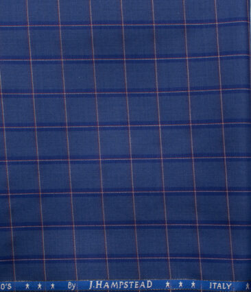 J.Hampstead Men's Wool Checks Super 120's 1.30 Meter Unstitched Trouser Fabric (Royal Blue) - Image 2