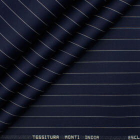 Tessitura Monti Men's Giza Cotton Striped 2.25 Meter Unstitched Shirting Fabric (Dark Blue)