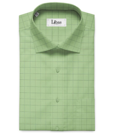 Tessitura Monti Men's Giza Cotton Checks 2.25 Meter Unstitched Shirting Fabric (Light Green)