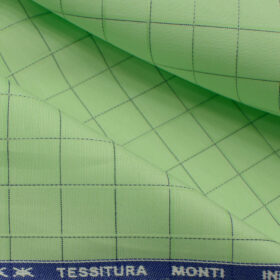 Tessitura Monti Men's Giza Cotton Checks 2.25 Meter Unstitched Shirting Fabric (Light Green)
