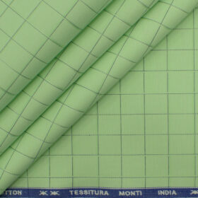 Tessitura Monti Men's Giza Cotton Checks 2.25 Meter Unstitched Shirting Fabric (Light Green)