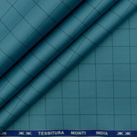 Tessitura Monti Men's  Finest Giza Cotton Checks 2.25 Meter Unstitched Shirting Fabric (Ocean Blue)