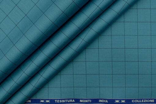 Tessitura Monti Men's  Finest Giza Cotton Checks 2.25 Meter Unstitched Shirting Fabric (Ocean Blue)