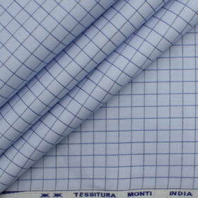 Tessitura Monti Men's Giza Cotton Checks 2.25 Meter Unstitched Shirting Fabric (Sky Blue)
