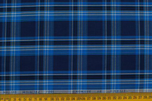 Raymond Men's Premium Cotton Checks 2.25 Meter Unstitched Shirting Fabric (Dark Blue)