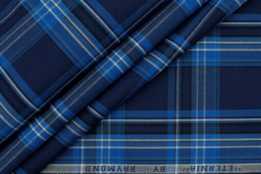 Raymond Men's Premium Cotton Checks 2.25 Meter Unstitched Shirting Fabric (Dark Blue)