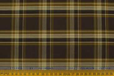 Raymond Men's Premium Cotton Checks 2.25 Meter Unstitched Shirting Fabric (Dark Brown)