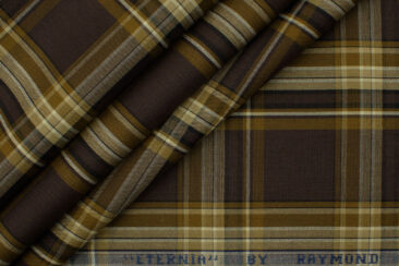 Raymond Men's Premium Cotton Checks 2.25 Meter Unstitched Shirting Fabric (Dark Brown)