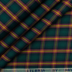 Raymond Men's Premium Cotton Checks 2.25 Meter Unstitched Shirting Fabric (Green)