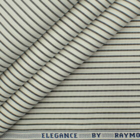 Raymond Men's Premium Cotton Striped 2.25 Meter Unstitched Shirting Fabric (White)