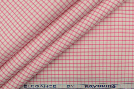 Raymond Men's Premium Cotton Checks 2.25 Meter Unstitched Shirting Fabric (White)