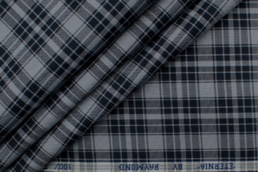 Raymond Men's Premium Cotton Checks 2.25 Meter Unstitched Shirting Fabric (Grey)