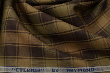 Raymond Men's Premium Cotton Checks 2.25 Meter Unstitched Shirting Fabric (Brown)