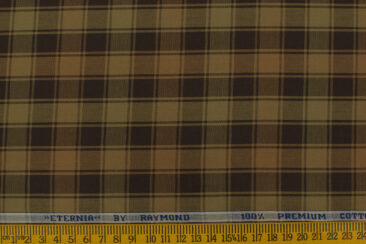 Raymond Men's Premium Cotton Checks 2.25 Meter Unstitched Shirting Fabric (Brown)