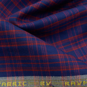 Raymond Men's Polyester Cotton Checks 2.25 Meter Unstitched Shirting Fabric (Dak Royal Blue)