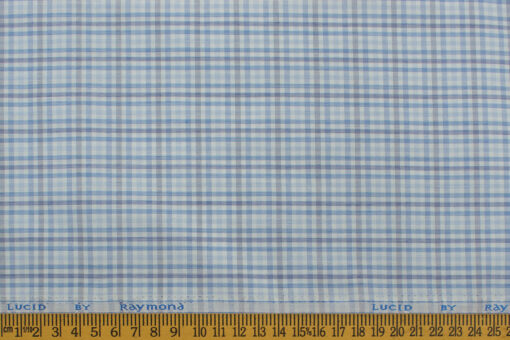 Raymond Men's Polyester Cotton Checks 2.25 Meter Unstitched Shirting Fabric (White & Blue)
