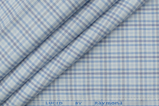 Raymond Men's Polyester Cotton Checks 2.25 Meter Unstitched Shirting Fabric (White & Blue)