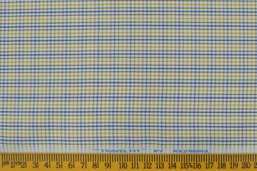 Raymond Men's Polyester Cotton Checks 2.25 Meter Unstitched Shirting Fabric (White & Yellow)