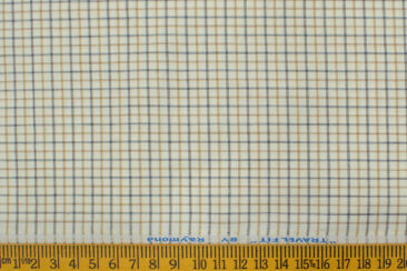 Raymond Men's Polyester Cotton Checks 2.25 Meter Unstitched Shirting Fabric (Off-White & Brown)