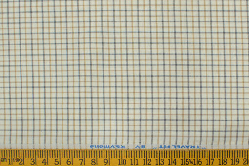 Raymond Men's Polyester Cotton Checks 2.25 Meter Unstitched Shirting Fabric (Off-White & Brown)