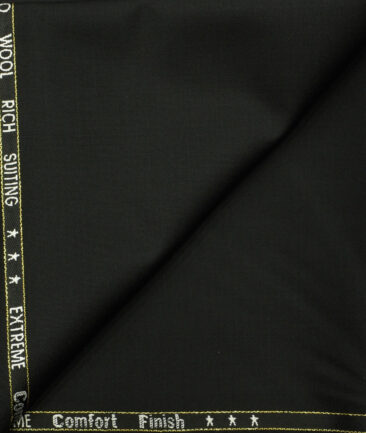 J.Hampstead Men's Wool Solids Super 120's1.30 Meter Unstitched Trouser Fabric (Black)
