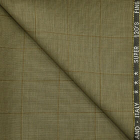 J.Hampstead Men's Wool Checks Super 120's1.30 Meter Unstitched Trouser Fabric (Khakhi)