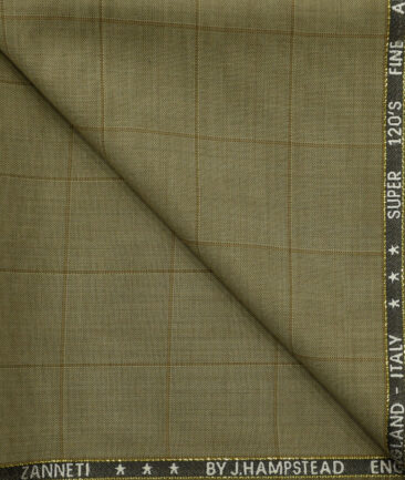 J.Hampstead Men's Wool Checks Super 120's1.30 Meter Unstitched Trouser Fabric (Khakhi)